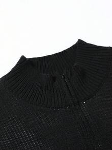 Daypath Men's Casual Loose Letter Pattern Half-Zip Long Sleeve Sweater, Autumn - Black - View 5