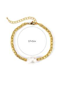 Opalesca 1 Stück 18K vergoldete gold/cremeweiße strukturierte Kette Barock Perle verstellbares Armband, retro eleganter Premium strukturierter leichter Luxus blassbeständiger exquisiter Goldschmuck für Feiertags-Party, Date, Bankett, Zusammenkünfte, Urlaub, Alltagstragen, Frauen/Mütter/Mädchen Herbst/Winter, Fest, Feiertag, Urlaub, Neujahr/Weihnachten/Valentinstag Geschenke, Muttertags Geschenk