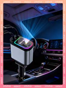 JMMO 66W Car Charger With Starry Sky Projector Lamp, Retractable Cable Fast Charge Metal Car Charger, 4-In-1 USB PD Car Accessories - Grey - View 2