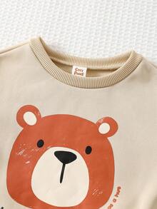 Cozy Pixies 2 pezzi Set di felpa con cappuccio a maniche lunghe e pantaloni lunghi con vita elastica, in maglia morbida con motivo a orsetto, per bambini e neonati, imbottitura termica, adatto per autunno/inverno