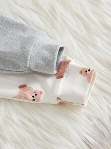 Cozy Pixies Bộ đồ ngủ 4 món cho bé gái, áo len cổ tròn tay dài in họa tiết động vật hoạt hình và quần dài cạp chun co giãn vừa vặn - Nhiều màu - Xem 8