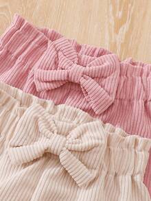 SHEIN Vintaside Kids 女婴时尚灯芯绒蝴蝶结裤，休闲长裤，适合春秋及所有季节 - 彩色 - 查看 2