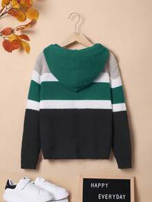 SHEIN Boys' Oversized Striped Hooded Pullover Sweater Fall Winter