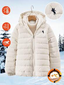 Sparklyn 1 Peça Casaco Acolchoado com Capuz para Meninas, Cor Sólida, Simples e Versátil, Outono/Inverno - Branco - Visão 3