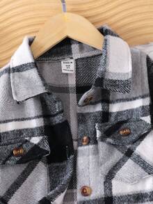 SHEIN Elladie kids 2 件套幼儿女童复古格子短外套和休闲简约吊带连体裤套装，春秋 - 黑色 - 查看 3