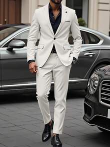 Manfinity Mode Gentlemen Autumn Single Breasted Notched Lapel Jacket & Pants 2 Pieces Suit Set For Men Champagne Men Suit