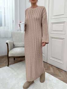 Váy len dệt kim dài cho nữ - Màu hồng gỉ - Xem 3