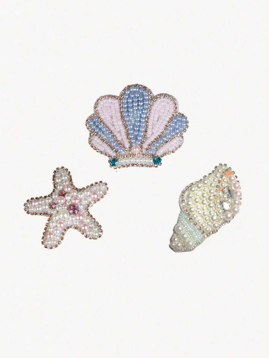 SHEIN 1 件手工串珠彩色海洋海星贝壳形缝制贴花,适用于服装、裤子、帽子、头带 - 彩色 - 查看 1