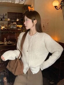 DAZY 2 件套女士休闲碎花雪纺背心开衫套装，秋季 - 米色 - 查看 8