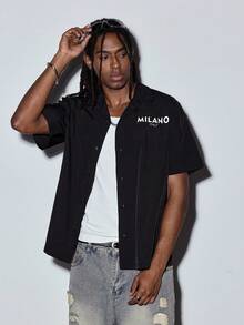 MODCRASH Men's Summer Short Sleeve Polo Shirt, Letter Print Fashionable Casual Shirt