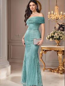 Coutiva Đầm dạ hội thanh lịch, trễ vai, dáng đuôi cá, thêu họa tiết tinh tế, phù hợp cho khách dự đám cưới, lễ tốt nghiệp, tiệc tùng, Giáng sinh, mùa thu đông và ngày Valentine. - màu xanh lá - Xem 7