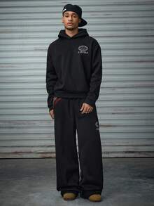 AXEPEAK Women's Rhinestone Letter Graphic Hoodie And Sweatpants Casual Loose Suit, Autumn/Winter - Black - View 4