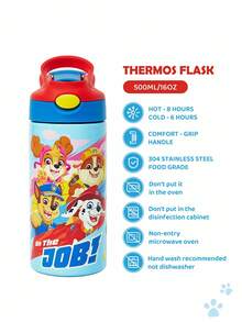 SHEIN | PAW Patrol 16 盎司/500 毫升不锈钢卡通图案钢绝缘防漏，配有吸管盖和硅胶吸管，男孩和女孩均可轻松使用，非常适合露营和学校使用。 - 藍色 - 查看 3