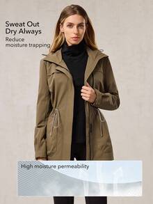 OutZeal 女式无 PFC 防水防风抽绳腰袋连帽户外外套徒步露营秋冬 - 棕色 - 查看 4