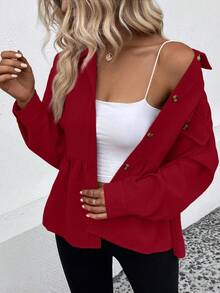 EMERY ROSE Chaqueta regular con volantes de fantasía casual para mujer - Rojo - Ver 6