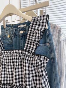 INAWLY Women's Casual Plaid Sleeveless Top, Summer - Black and White - View 6