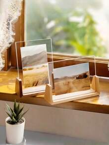 SURELIFE 1pc 6/7/8Inch Acrylic & Solid Walnut Wood Photo Frame Sign Holder Wood Base Table Menu Display Stand - Versatile Horizontal Or Vertical Display, Perfect For Home Decor & Gifts Deotative - Multicolor - View 2