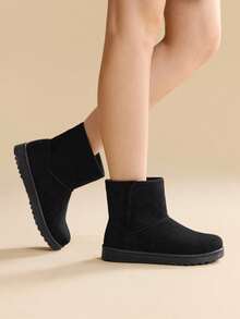 CUCCOO EASI Giày bốt đi tuyết ấm áp đơn sắc dành cho nữ mặc hàng ngày - màu đen - Xem 4