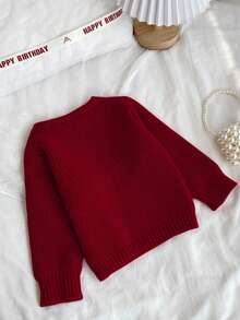 SHEIN Playful Pals Baby- und Kleinkind Mädchen Bestickter rosa Pullover, geeignet für Frühling/Herbst, kann als Layering-Teil im Winter getragen werden. Zarte Schleifenstickerei verleiht einen niedlichen und verspielten Charme. Geeignet für Familienfeiern, Halloween, Neujahr, Thanksgiving, Weihnachten, Ostern, Nationalfeiertag, Partys, Silvester - Rot - Übersicht 2