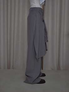 MUSERA قميص ملفوف متداخل مع تفاصيل ربطة عنق، بنطلون بساق واسعة، ملابس الشارع، جميلة، أنيقة، كاجوال، جذابة، للخروج، خريفية، شتوية، لأعياد الميلاد والشكر