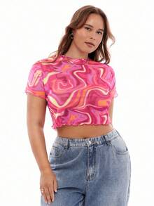 Solavibe áo nữ kích thước lớn Xù nhỏ Tất cả trên in Giải trí - Nhiều màu - Xem 4