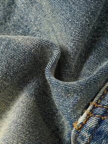 Baby Boy Y2k Retro Vintage Vintage Washed Ripped Frayed Raw Edges Patchwork High Stretch Slim Fit Blue Jeans With Cargo Pocket Fall Winter, Winter - Dark Wash - View 8