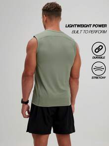 ARC Activewear 夏季男士无袖背心跑步健身运动背心，高弹透气吸汗，圆领背心 - 綠色 - 查看 2
