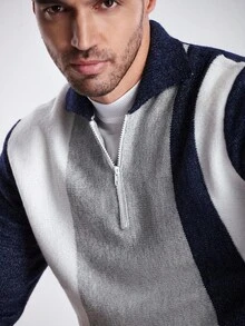 Manfinity CityGents كنزة صوفية كاجوال طويلة الأكمام مزركشة بالخطوط، خريف/شتاء