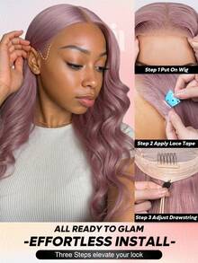 ALL READY WIG TO GLAM Parrucca da donna con parte anteriore in pizzo e onde del corpo, colore viola cenere, non necessita di colla, pre-tagliata, linea capelli invisibile, lunghezza 18-26 pollici, edizione vacanziera vibes estive