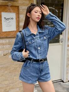 Rivivi Women's Casual Washed Denim Romper - Blue - View 6