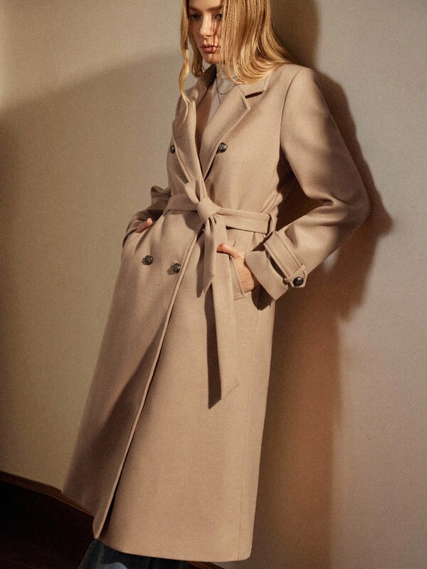 Écloséra New Autumn And Winter Coat For Women, Double-Breasted Long With Belt, Women's Woolen Cloth, Women's Autumn Matching, Women's Autumn Clothing, Women's Autumn Clothing