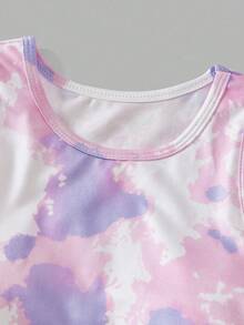 SHEIN Tween Girls Tie Dye Print Vest & Sports Pants Set, Soft Yoga Activewear