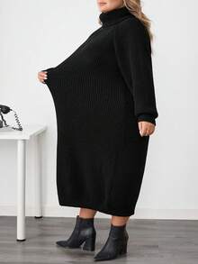 SHEIN CURVE+ Plus Size Women Solid Color Casual Long Sleeve Sweater Dresses In Fall/Winter