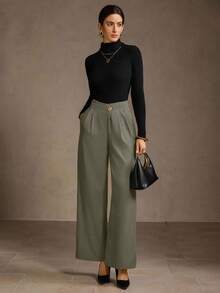 MOTF PREMIUM V WAIST SLANT POCKET WIDE LEG PANTS - Army Green - View 3