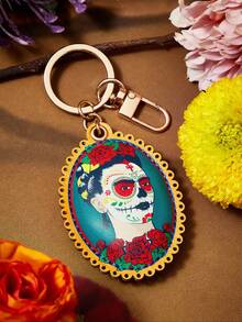 Frida Kahlo X SHEIN Móc khóa, Halloween, Ngày Lễ Người Chết, Ngày Lễ Người Chết, Bộ xương và hoa, Bộ xương, Cúc vạn thọ, Đầu lâu đường, Nến - Nhiều màu - Xem 2