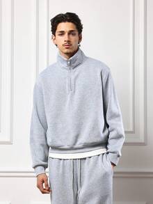 SUMWON Regular Quarter Zip High Neck Sweatshirt Co-Ord Set With Straight Leg Sweatpants Loungewear Streetwear Winter Casual Outfit - Grey - View 3