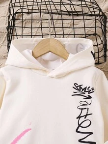 SHEIN 年轻女孩 2 件套：有趣的图案印花连帽运动衫和紧身裤，适合秋冬季、日常、休闲、运动、街头服饰