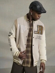 PAVTROS Veste de baseball pour hommes à imprimé contraste couleur patchwork, slogan et lettre, pour l'automne/l'hiver, la sortie, le streetwear. Veste color block manches longues de baseball. Idéal pour offrir à des amis, un mari ou un petit ami. Veste de sport pour hommes, veste de baseball, veste graphique pour hommes. - Multicolore - Voir 6