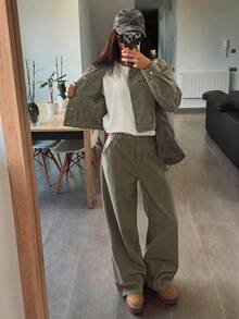 DAZY 女士休闲短款夹克和阔腿牛仔裤套装，秋季