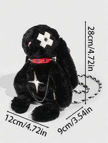 ROMWE Grunge Punk 1 件朋克风格暗十字兔子背包，学生万圣节斜挎包，朋克铆钉项链装饰娃娃包，适合日常旅行和生日礼物 - 黑色 - 查看 2