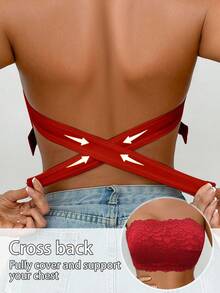 1pc Women Lace Wireless Bandeau Bra - Red - View 2