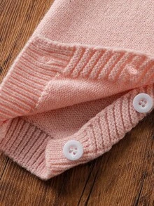 SHEIN 女婴拼色荷叶边领长袖纽扣设计可爱针织连体衣，秋冬 - 粉色 - 查看 8