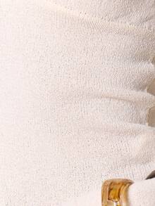 MUSERA 罗纹针织交叉前襟细节长袖收腰上衣，适合各种场合，蓬松保暖，适合外出、夜间、冬季、约会、舒适休闲、优雅晚宴。 - 米色 - 查看 6