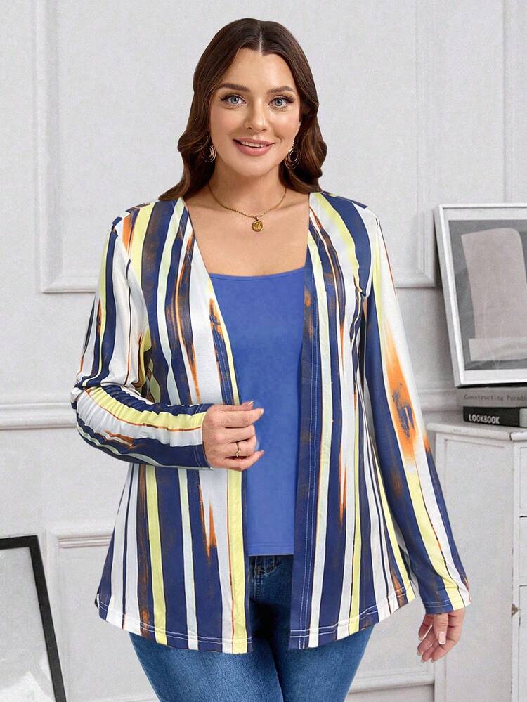 Plus Size Women's Spring/Summer 2 In 1 Striped Print Fall T-Shirt