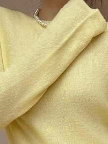 K-Vae 1 pieza Blusa de punto de unicolor, versátil y de manga larga para mujer en otoño/invierno - Amarillo - Ver 7