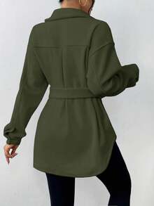 SHEIN LUNE Chaqueta casual de unicolor, versátil para el transporte, otoño/invierno - Verde Oscuro - View 2