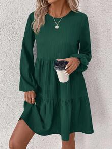 EMERY ROSE Women's Casual Solid Color Minimalist Round Neck Short Dress - Green - View 5