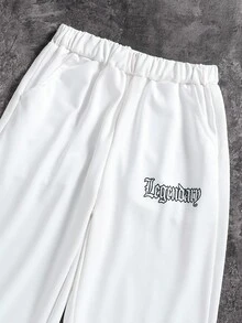 SHEIN 2pcs/Set Fashion White Printed Hoodie Sweatshirt & White Stylish Pants For Teenage Boys, Soft & Comfortable Fabric, Suitable For Autumn, Outdoor, Travel, Dancing, Photography, Back To School 2025 Bestseller Outfit