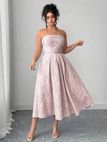 Elenzga 大码优雅浪漫法式高端礼服，收腰，合身紧身胸衣，喇叭裙 - 粉色 - 查看 3