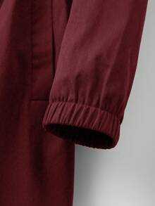 EMERY ROSE 大码女式收腰连帽风衣外套，韩版休闲优雅宽松高端夏季外套 - 酒紅色 - 查看 3